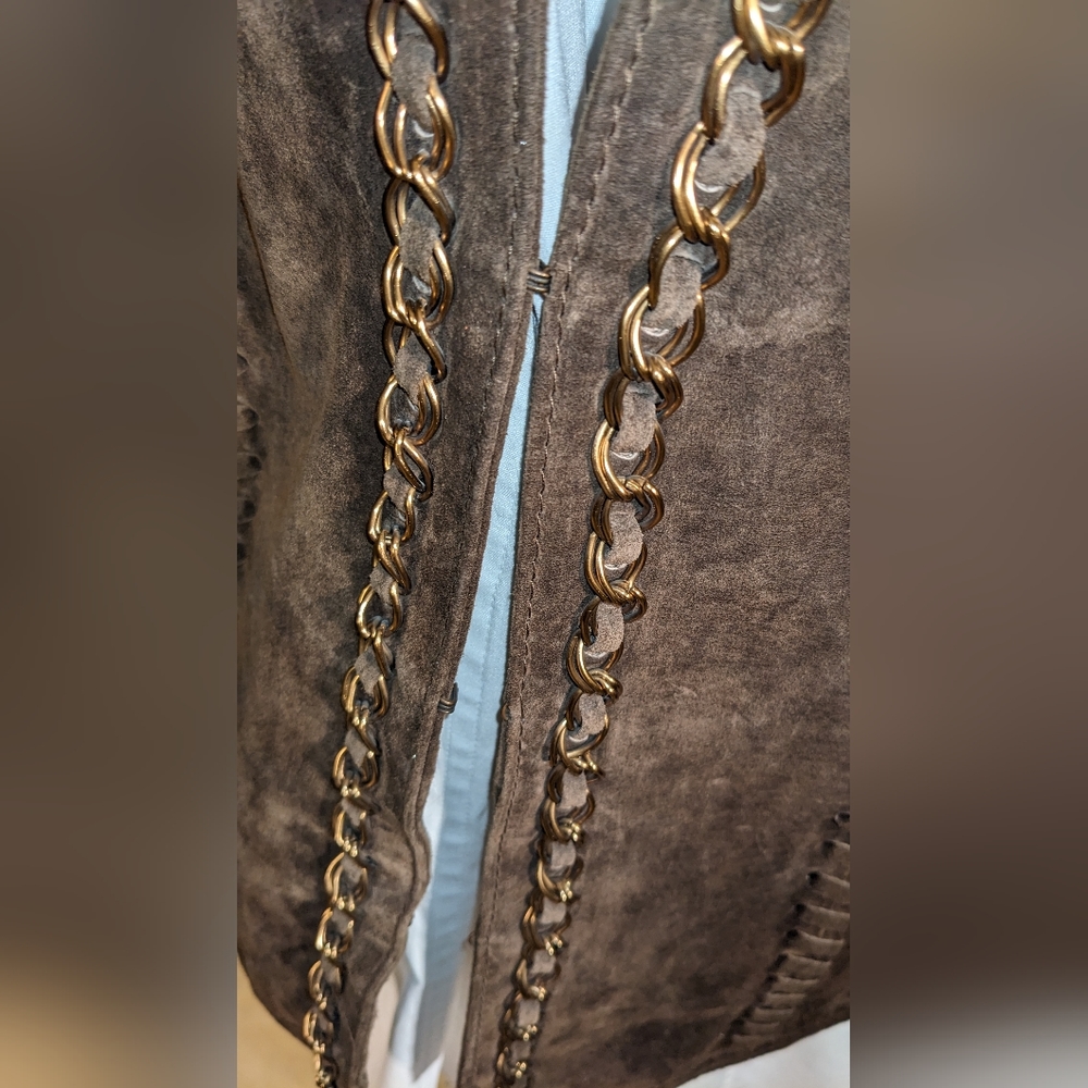 Brown Leather Jacket with Chain Detail - Picture 4 of 10